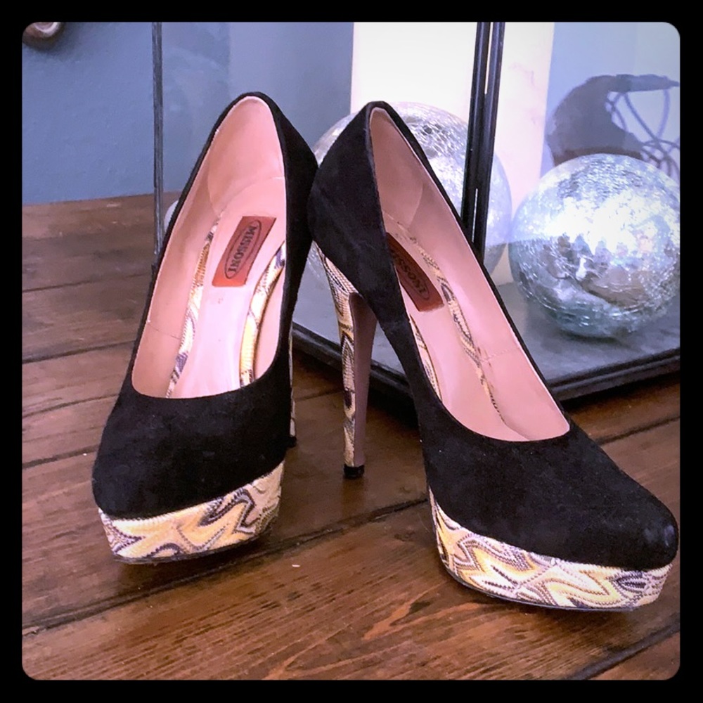 Black suede high heels